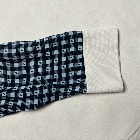 Saint + Sofia Contrast Sleeve Sweatshirt Cream Gingham Puff Sleeve Knit Top 8 - Picture 4 of 7